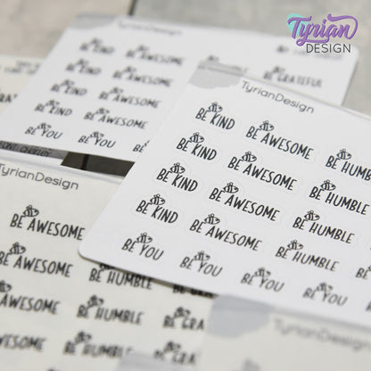 Be Kind Stickers | 21 Stickers | .41" High x various length | Font: Charley