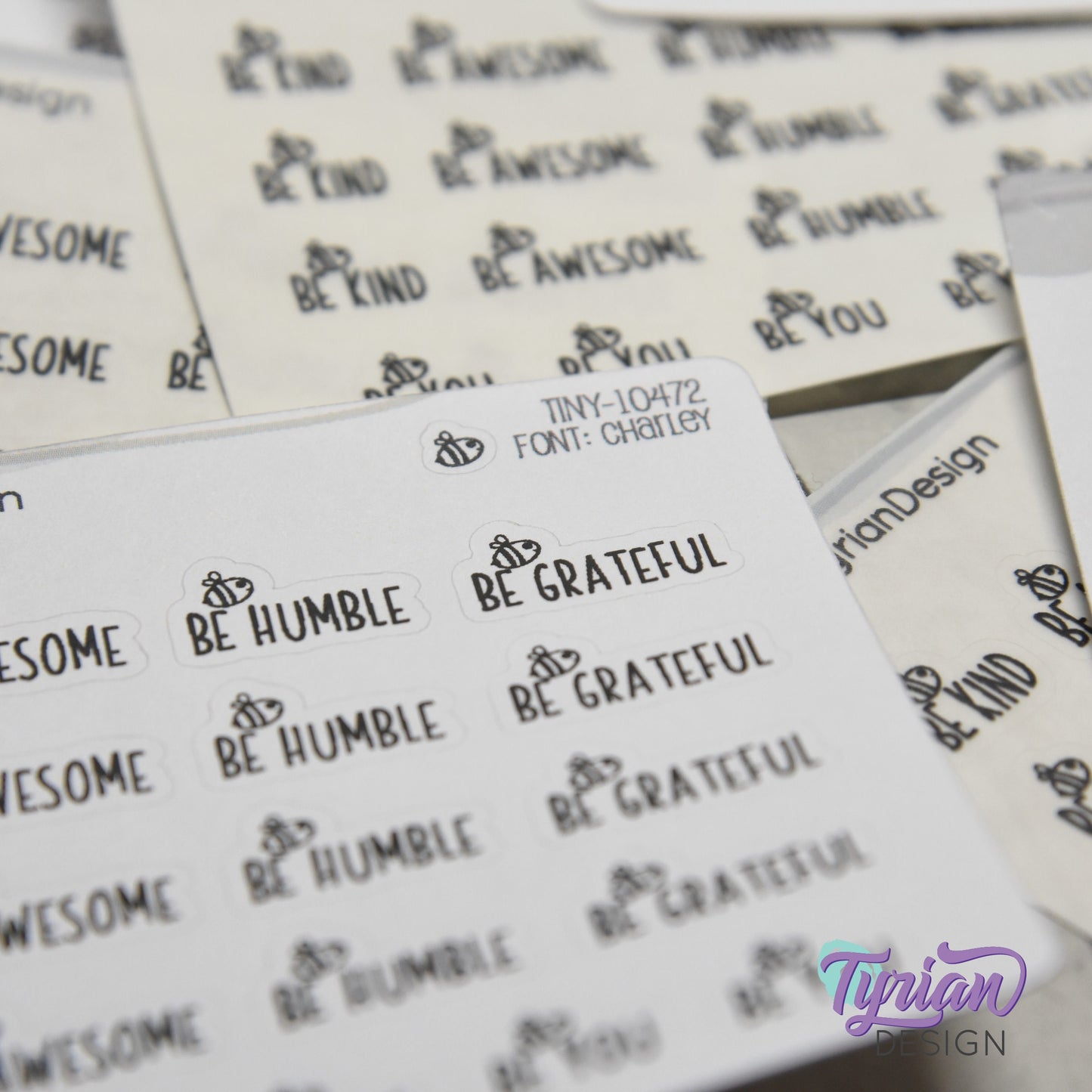 Be Kind Stickers | 21 Stickers | .41" High x various length | Font: Charley