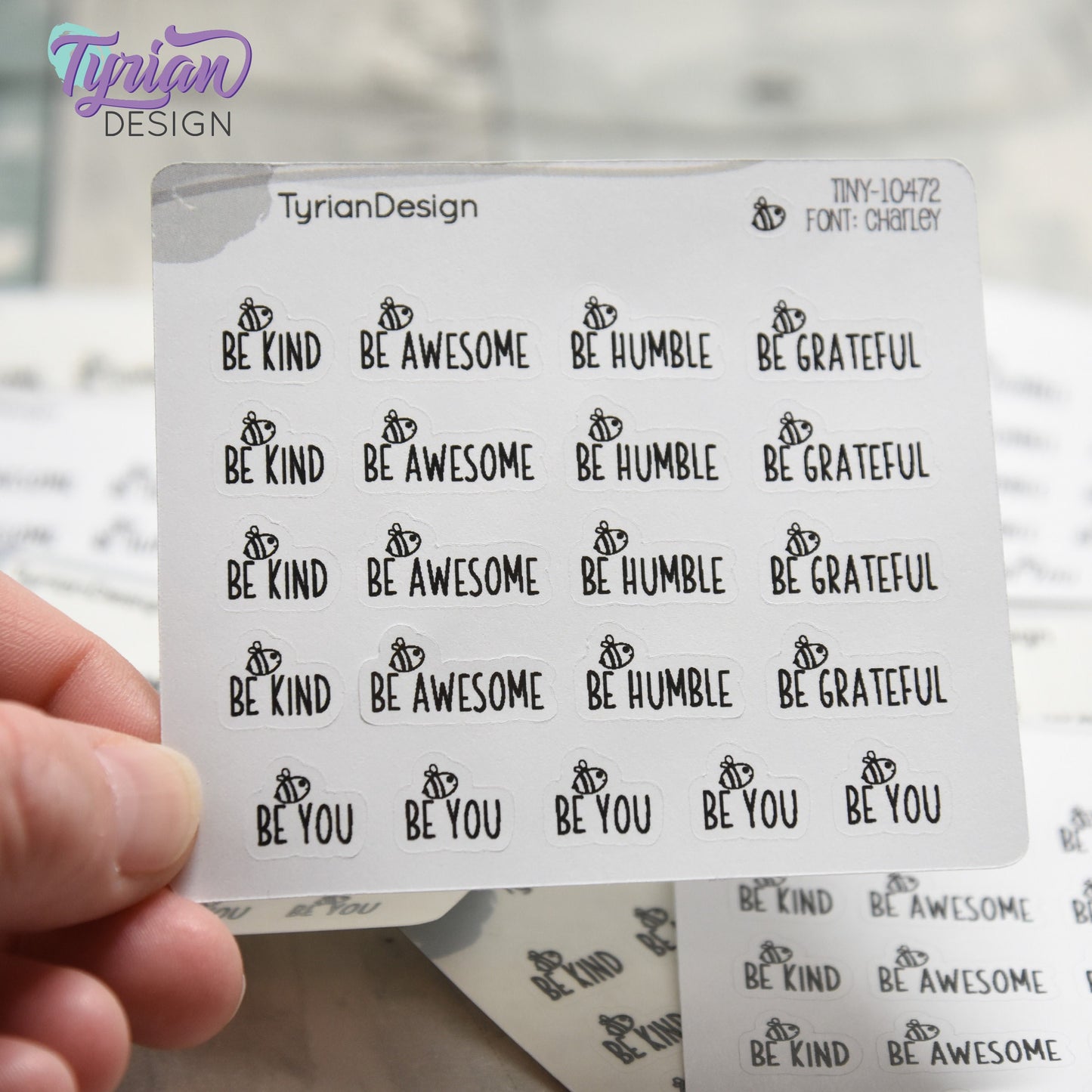 Be Kind Stickers | 21 Stickers | .41" High x various length | Font: Charley