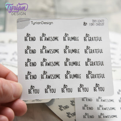Be Kind Stickers | 21 Stickers | .41" High x various length | Font: Charley
