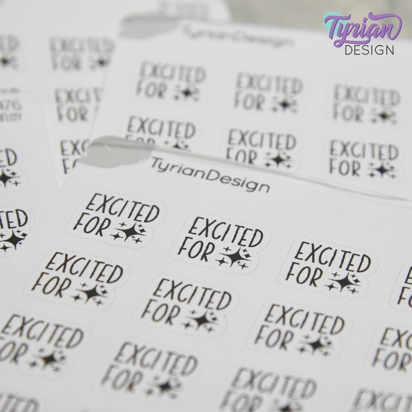 Excited for Stickers | 20 Stickers | .65" x .6" Each | Charley Font