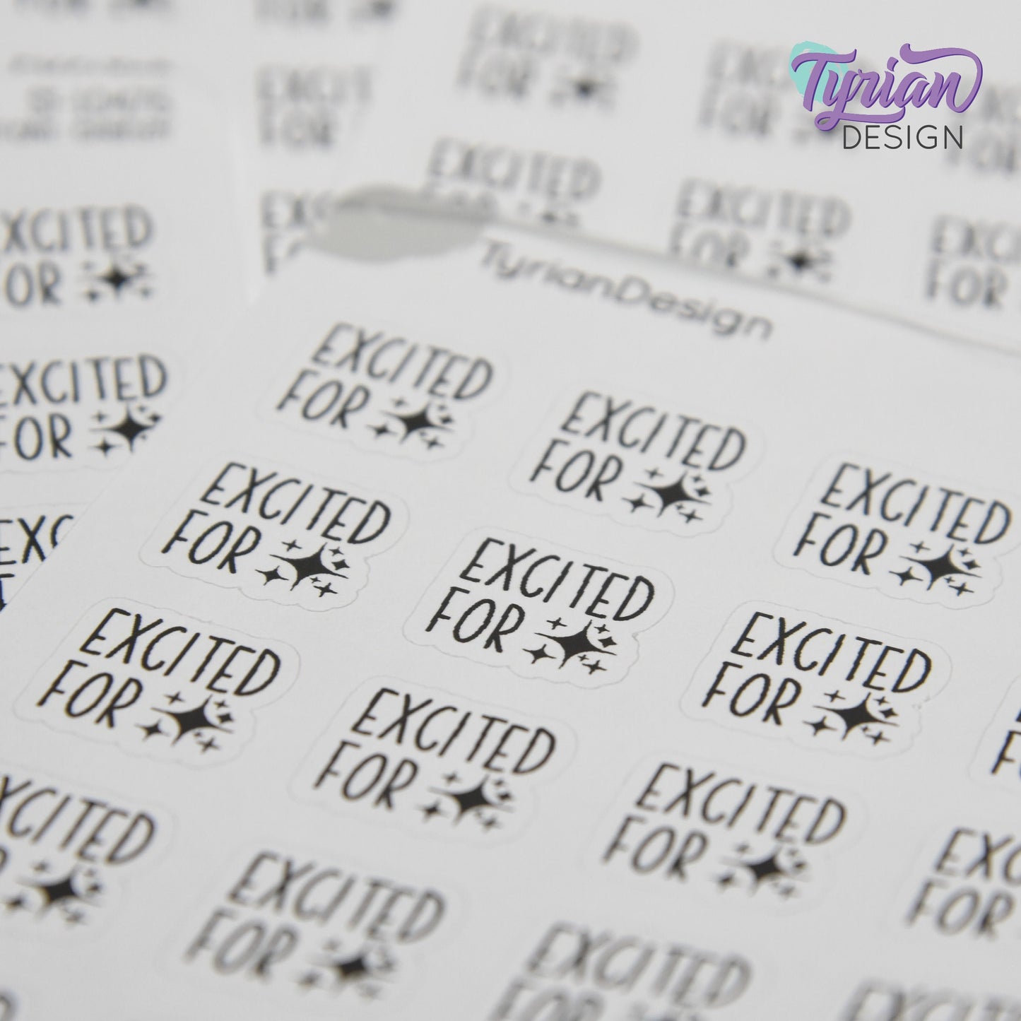 Excited for Stickers | 20 Stickers | .65" x .6" Each | Charley Font