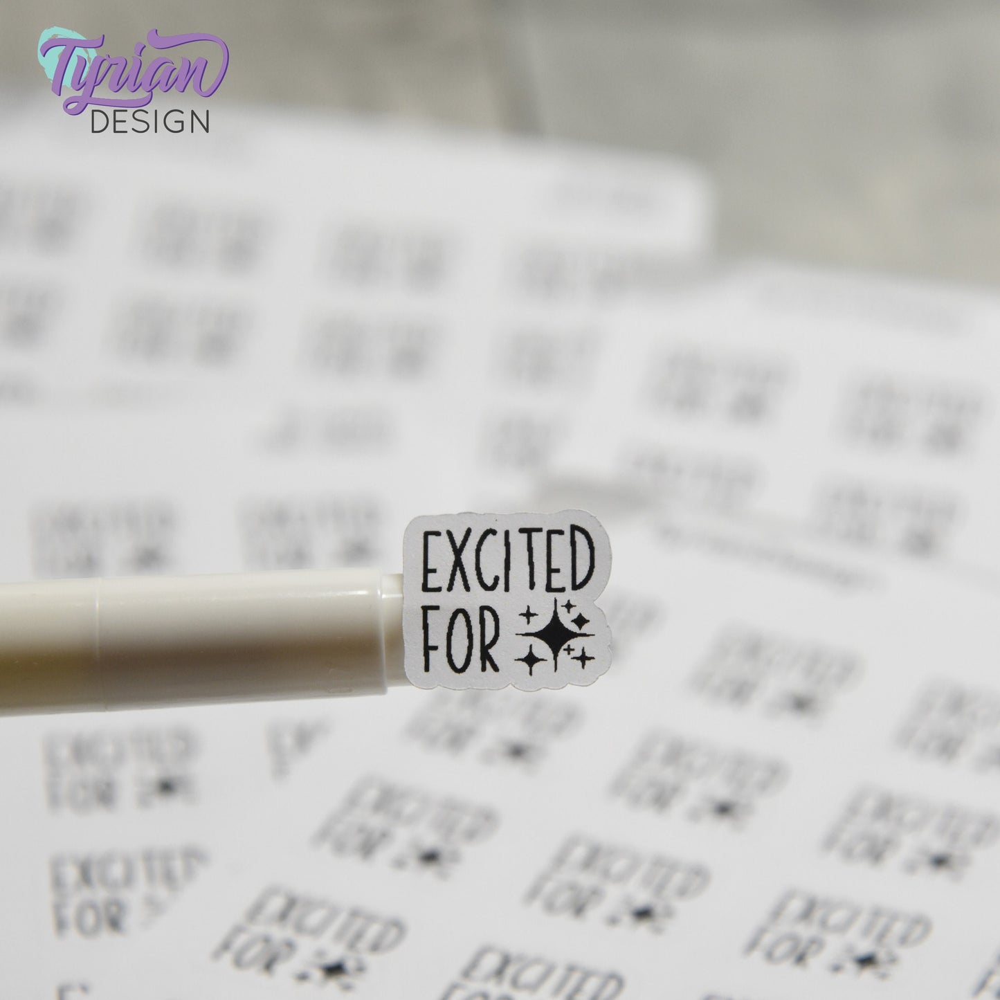 Excited for Stickers | 20 Stickers | .65" x .6" Each | Charley Font