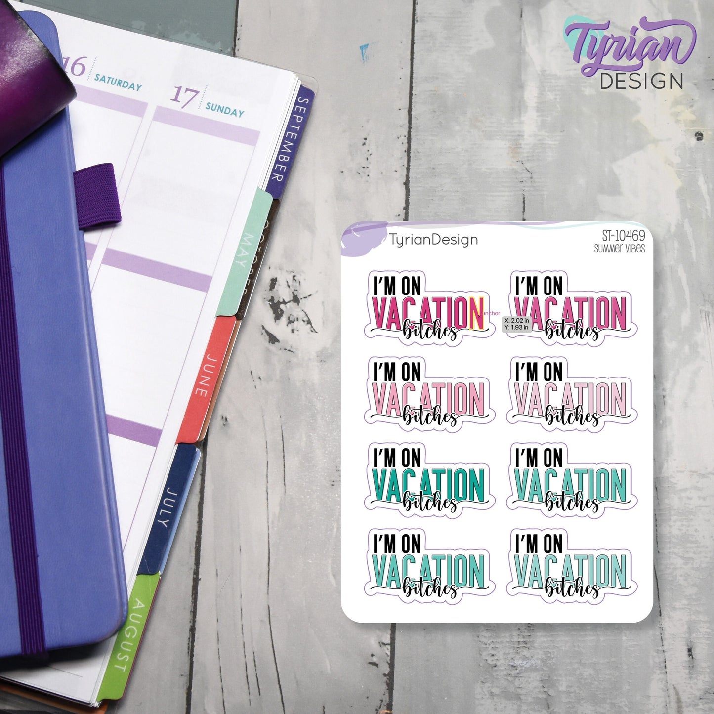 I'm on Vacation Stickers | 8 Stickers per sheet | 1.43 x .83" Each | Various Colors