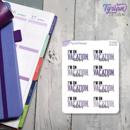 I'm on Vacation Stickers | 8 Stickers per sheet | 1.43 x .83" Each | Various Colors