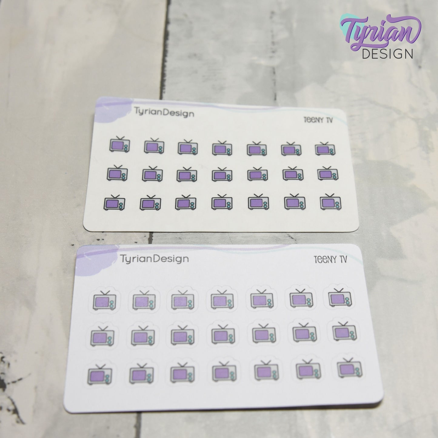 Teeny TV Stickers | Tiny Icon TV stickers on a mini sheet | 21 stickers | .37 x .36" each | Binge Watch icon sticker | White or Clear Matte
