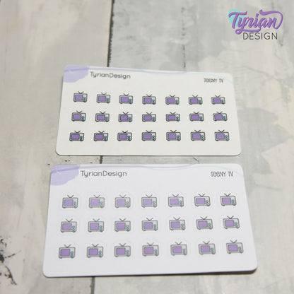 Teeny TV Stickers | Tiny Icon TV stickers on a mini sheet | 21 stickers | .37 x .36" each | Binge Watch icon sticker | White or Clear Matte
