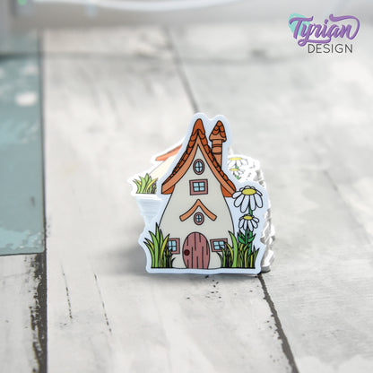Daisy House Vinyl Sticker | High quality weather proof vinyl | 1.56 x 2" | Fairy House Sticker| Little House sticker | Tumbler  Sticker