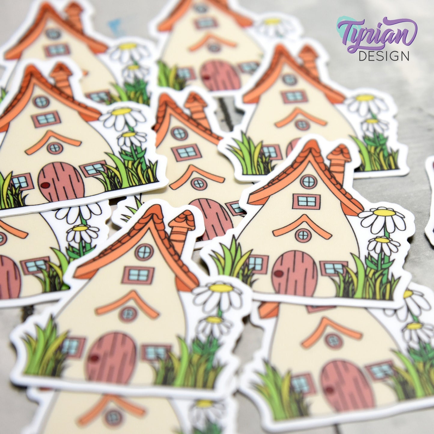Daisy House Vinyl Sticker | High quality weather proof vinyl | 1.56 x 2" | Fairy House Sticker| Little House sticker | Tumbler  Sticker