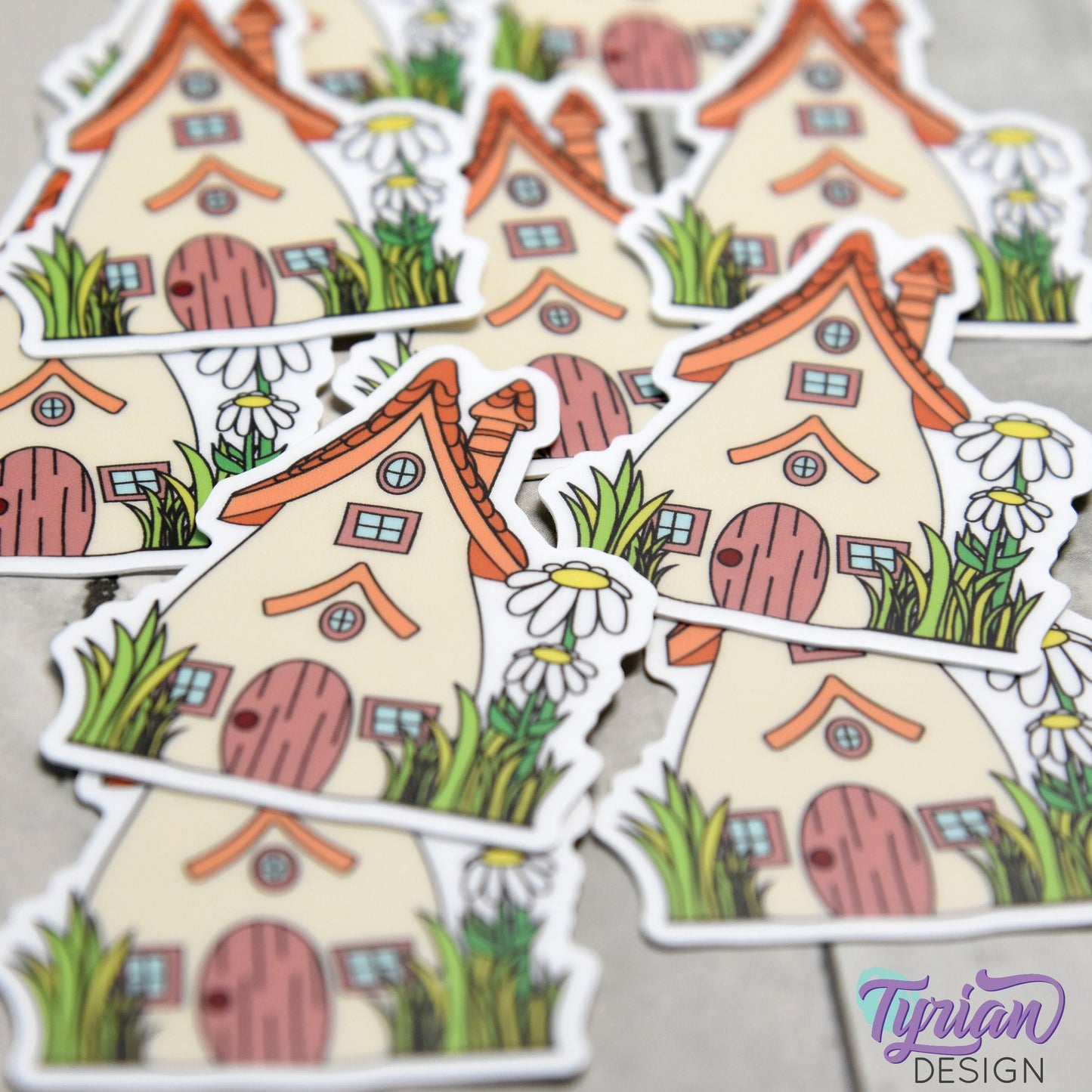 Daisy House Vinyl Sticker | High quality weather proof vinyl | 1.56 x 2" | Fairy House Sticker| Little House sticker | Tumbler  Sticker