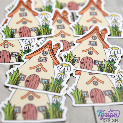 Daisy House Vinyl Sticker | High quality weather proof vinyl | 1.56 x 2" | Fairy House Sticker| Little House sticker | Tumbler  Sticker