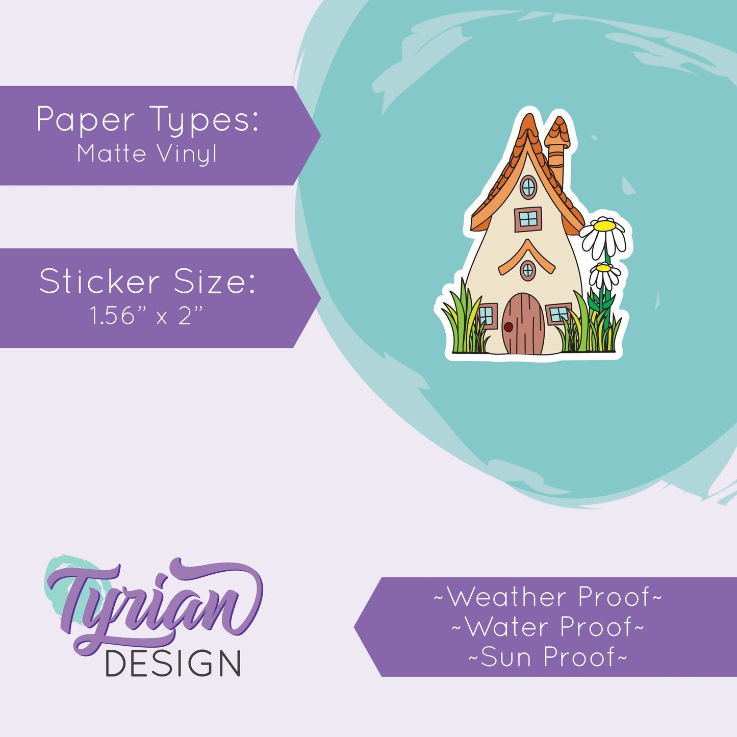 Daisy House Vinyl Sticker | High quality weather proof vinyl | 1.56 x 2" | Fairy House Sticker| Little House sticker | Tumbler  Sticker