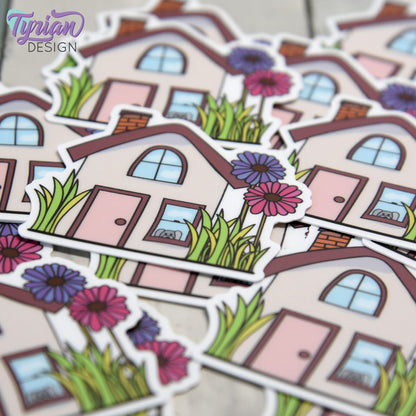 Flower House Vinyl Sticker | High quality weather proof vinyl | 2" x 1.79" | Fairy House Sticker| Little House sticker | Tumbler Sticker