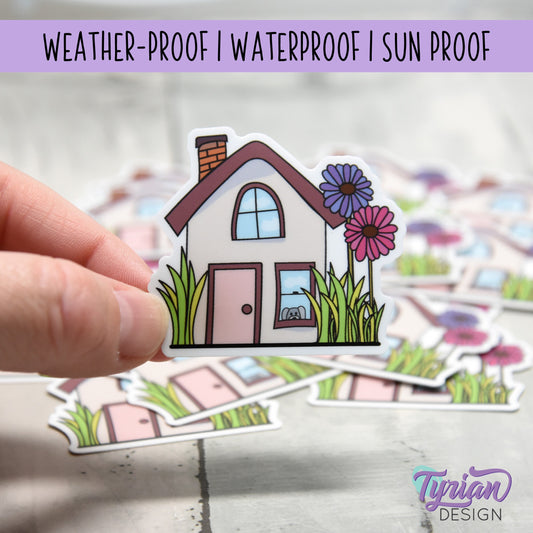 Flower House Vinyl Sticker | High quality weather proof vinyl | 2" x 1.79" | Fairy House Sticker| Little House sticker | Tumbler Sticker