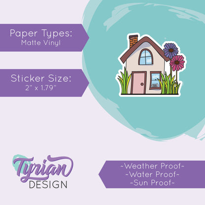 Flower House Vinyl Sticker | High quality weather proof vinyl | 2" x 1.79" | Fairy House Sticker| Little House sticker | Tumbler Sticker