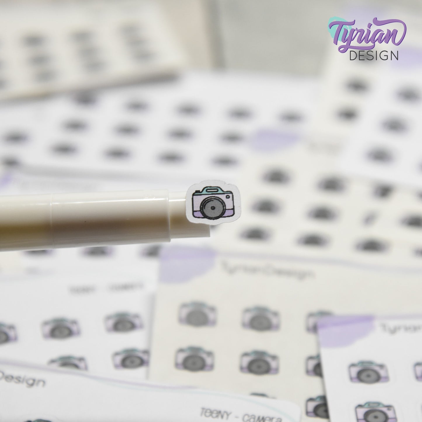 Camera Stickers | Tiny Icon Camera stickers on a mini sheet | 18 stickers | .42 x .39" each | Photo icon sticker | White or Clear Matte