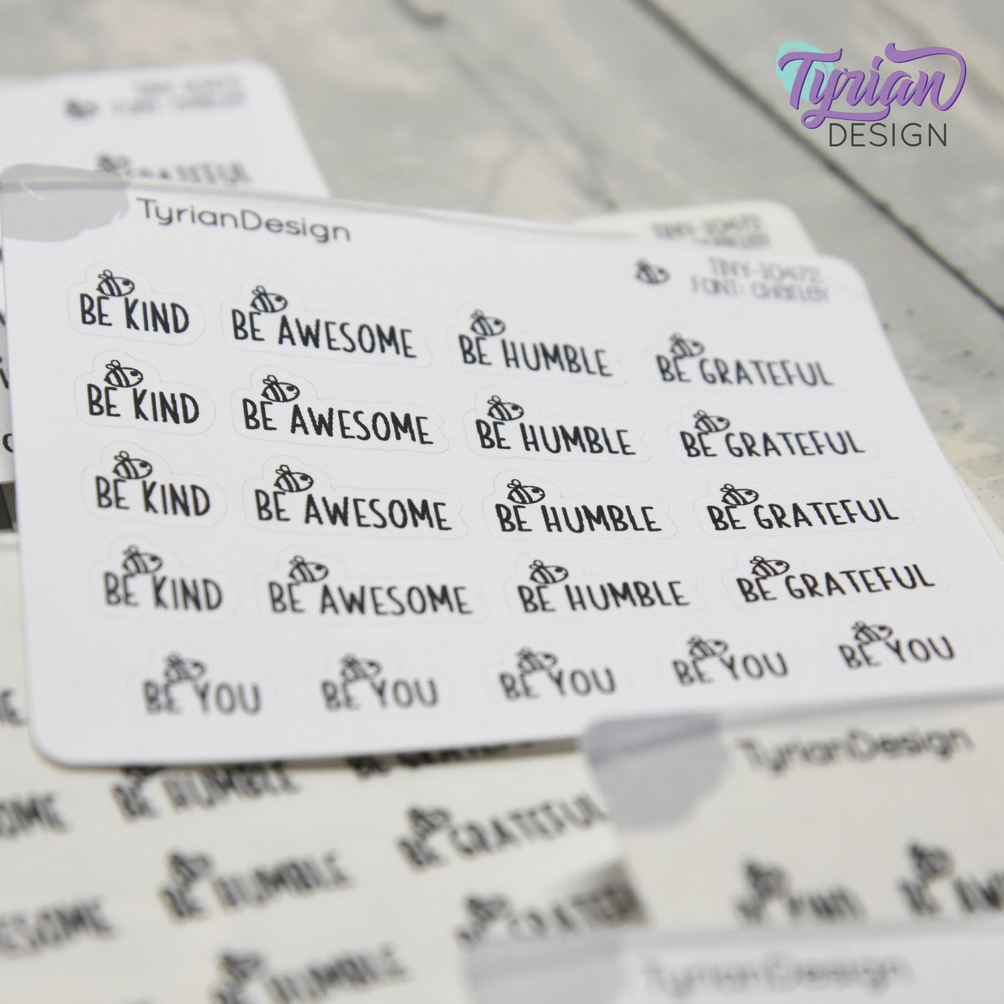 Be Kind Stickers | 21 Stickers | .41" High x various length | Font: Charley