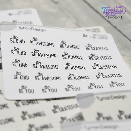 Be Kind Stickers | 21 Stickers | .41" High x various length | Font: Charley