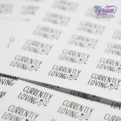 Currently Loving Stickers | Music | Books | Food | Life | 15 Stickers | .87" x .61" Each | 3.5 x 4.5" Sheet | Charley Font