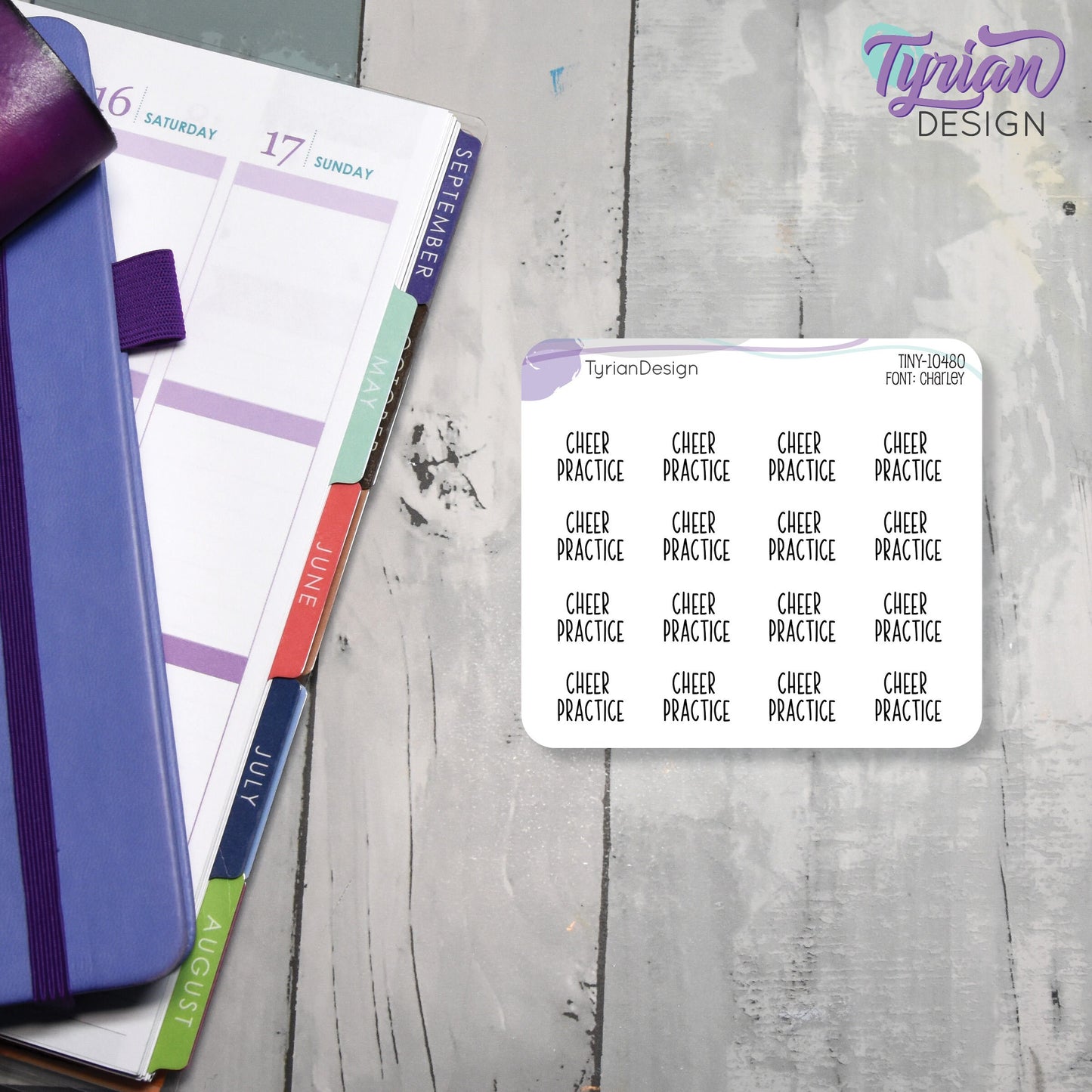 Tiny Cheer Practice Stickers | 16 Stickers | .6 x .48" each | Font: Charley