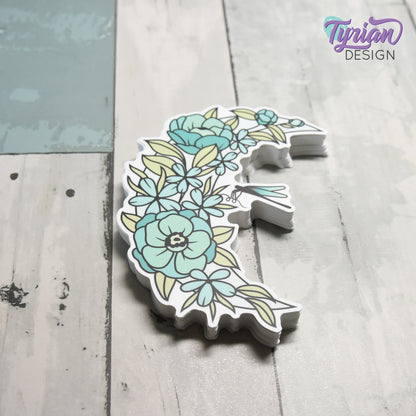 Dragonfly Moon Vinyl Sticker | High quality weather proof vinyl | 3 x 2.75" | Flower Moon | Pastel sticker | Dragonfly in flowers