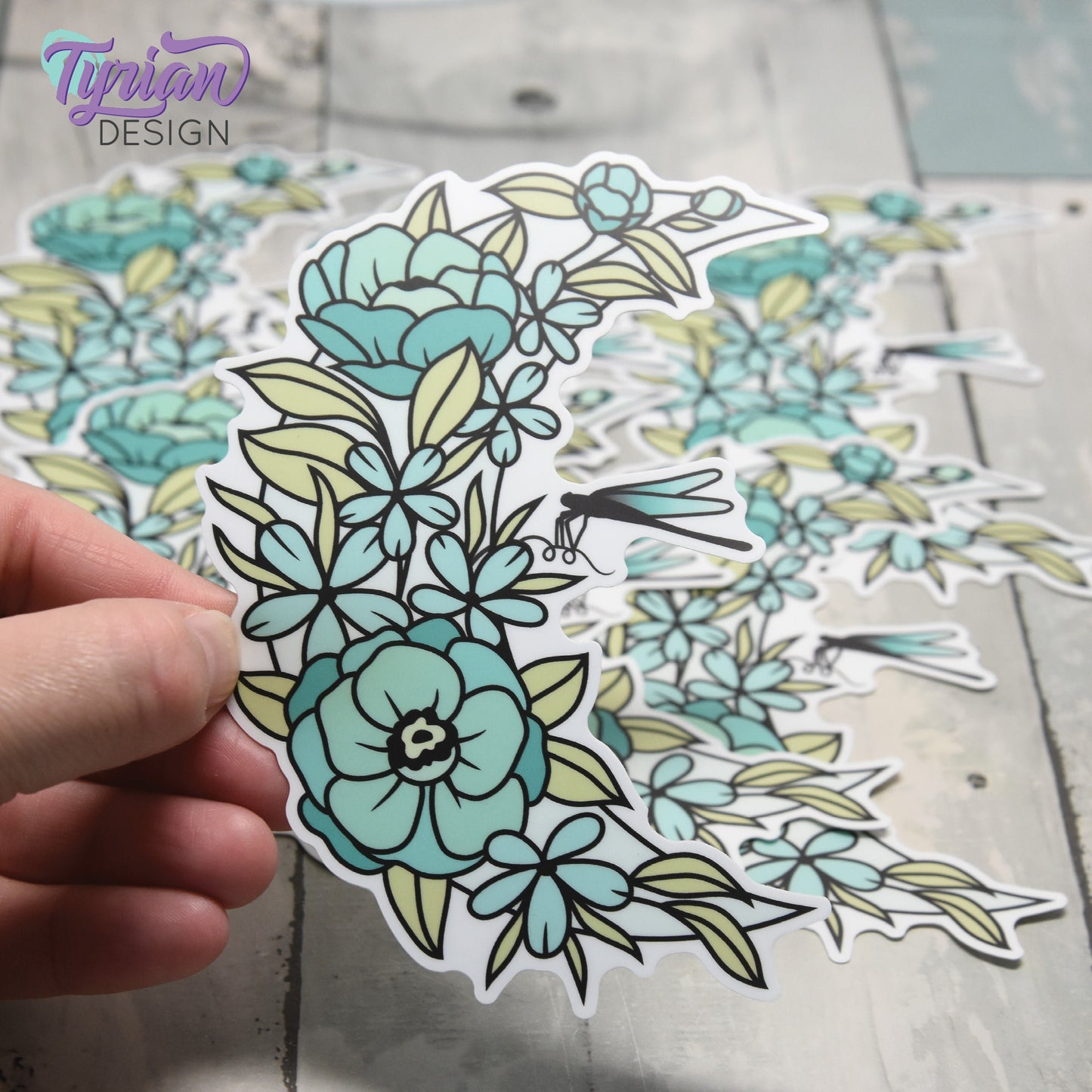 Dragonfly Moon Vinyl Sticker | High quality weather proof vinyl | 3 x 2.75" | Flower Moon | Pastel sticker | Dragonfly in flowers