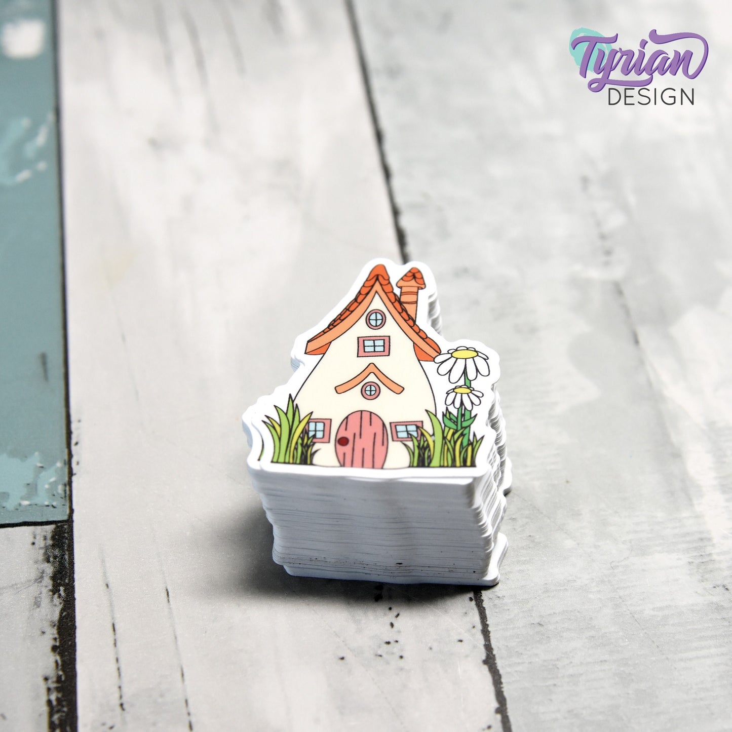 Daisy House Vinyl Sticker | High quality weather proof vinyl | 1.56 x 2" | Fairy House Sticker| Little House sticker | Tumbler  Sticker