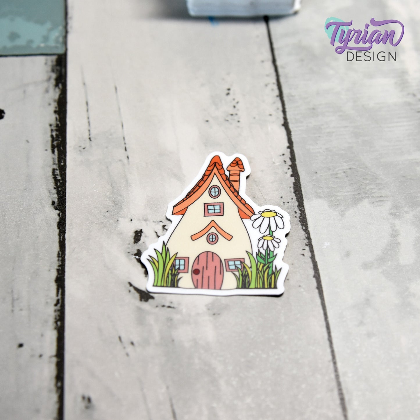 Daisy House Vinyl Sticker | High quality weather proof vinyl | 1.56 x 2" | Fairy House Sticker| Little House sticker | Tumbler  Sticker