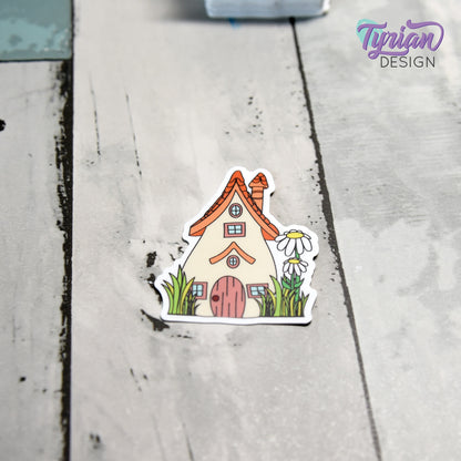 Daisy House Vinyl Sticker | High quality weather proof vinyl | 1.56 x 2" | Fairy House Sticker| Little House sticker | Tumbler  Sticker