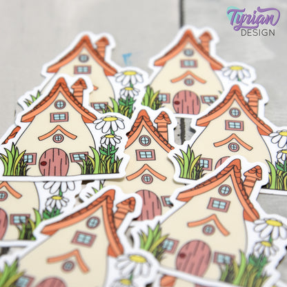 Daisy House Vinyl Sticker | High quality weather proof vinyl | 1.56 x 2" | Fairy House Sticker| Little House sticker | Tumbler  Sticker