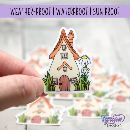 Daisy House Vinyl Sticker | High quality weather proof vinyl | 1.56 x 2" | Fairy House Sticker| Little House sticker | Tumbler  Sticker