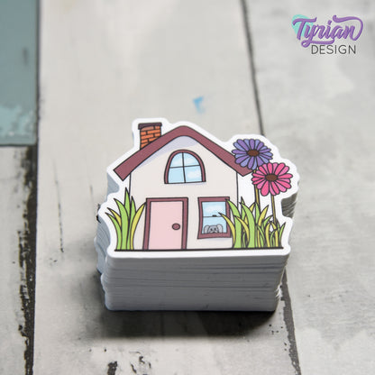 Flower House Vinyl Sticker | High quality weather proof vinyl | 2" x 1.79" | Fairy House Sticker| Little House sticker | Tumbler Sticker