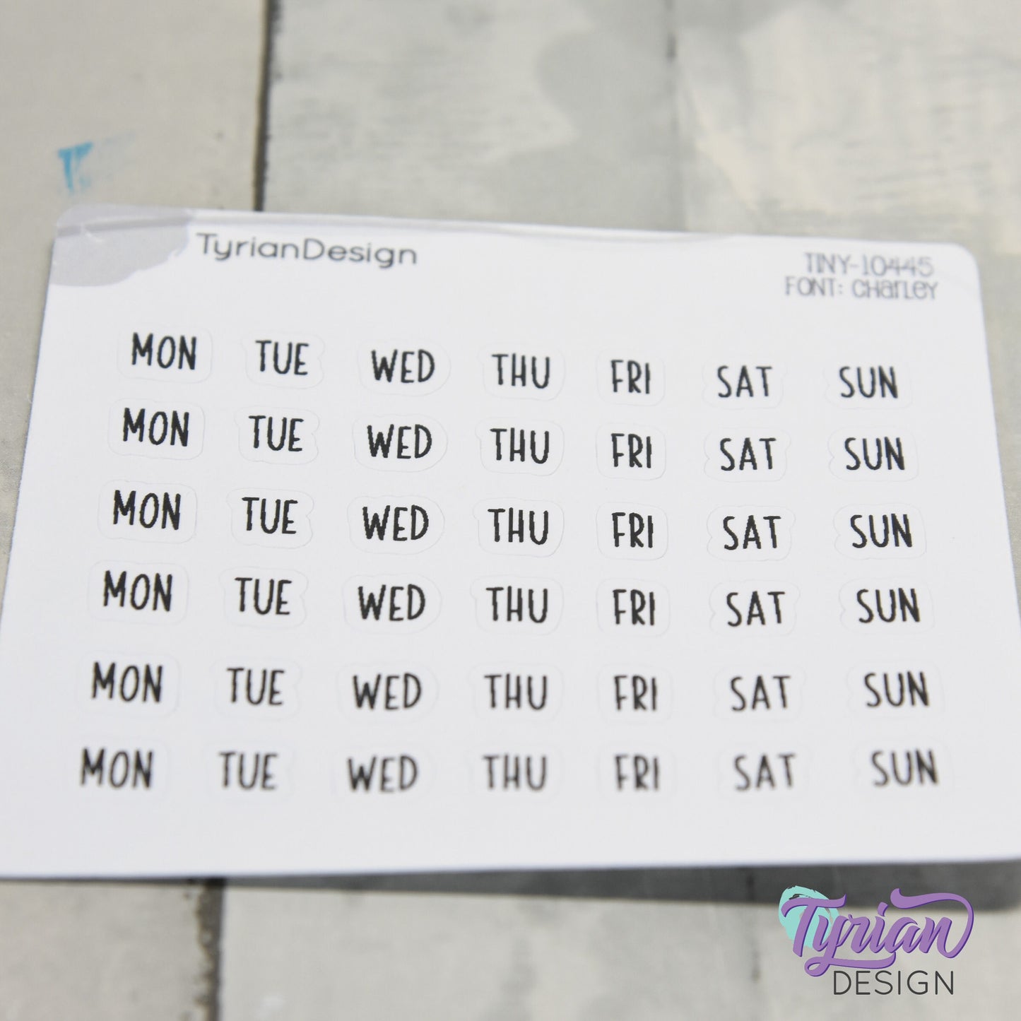 Tiny Days of the Week Stickers | 42 Stickers | Font: Charley