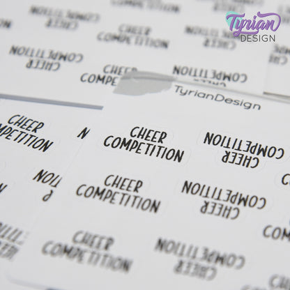 Tiny Cheer Competition Stickers | 12 Stickers | .8 x .48" each | Font: Charley