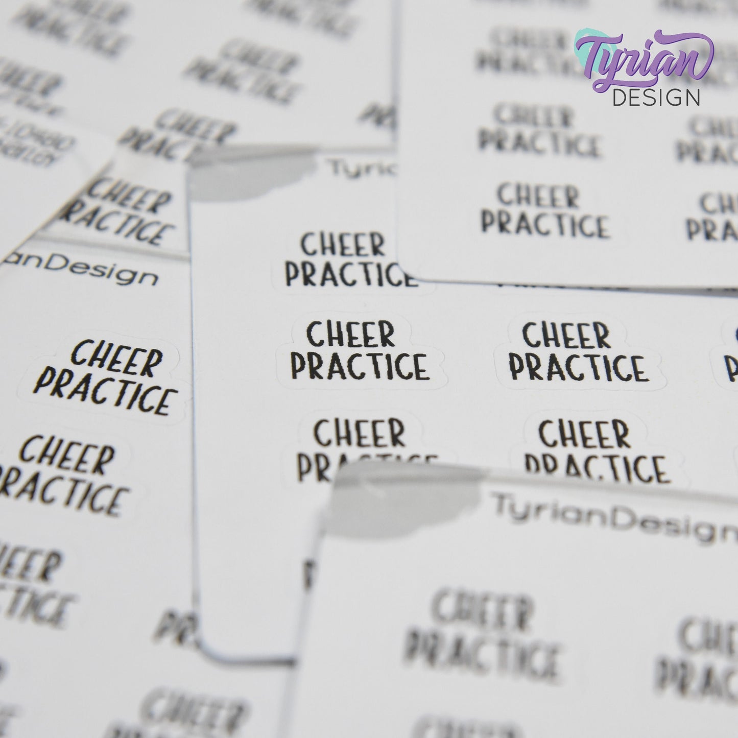 Tiny Cheer Practice Stickers | 16 Stickers | .6 x .48" each | Font: Charley