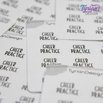 Tiny Cheer Practice Stickers | 16 Stickers | .6 x .48" each | Font: Charley