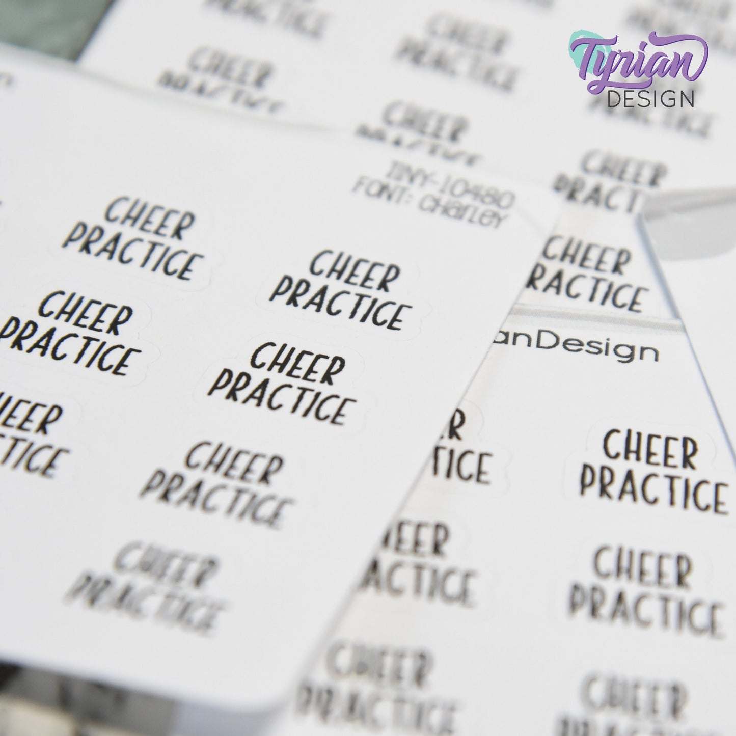 Tiny Cheer Practice Stickers | 16 Stickers | .6 x .48" each | Font: Charley