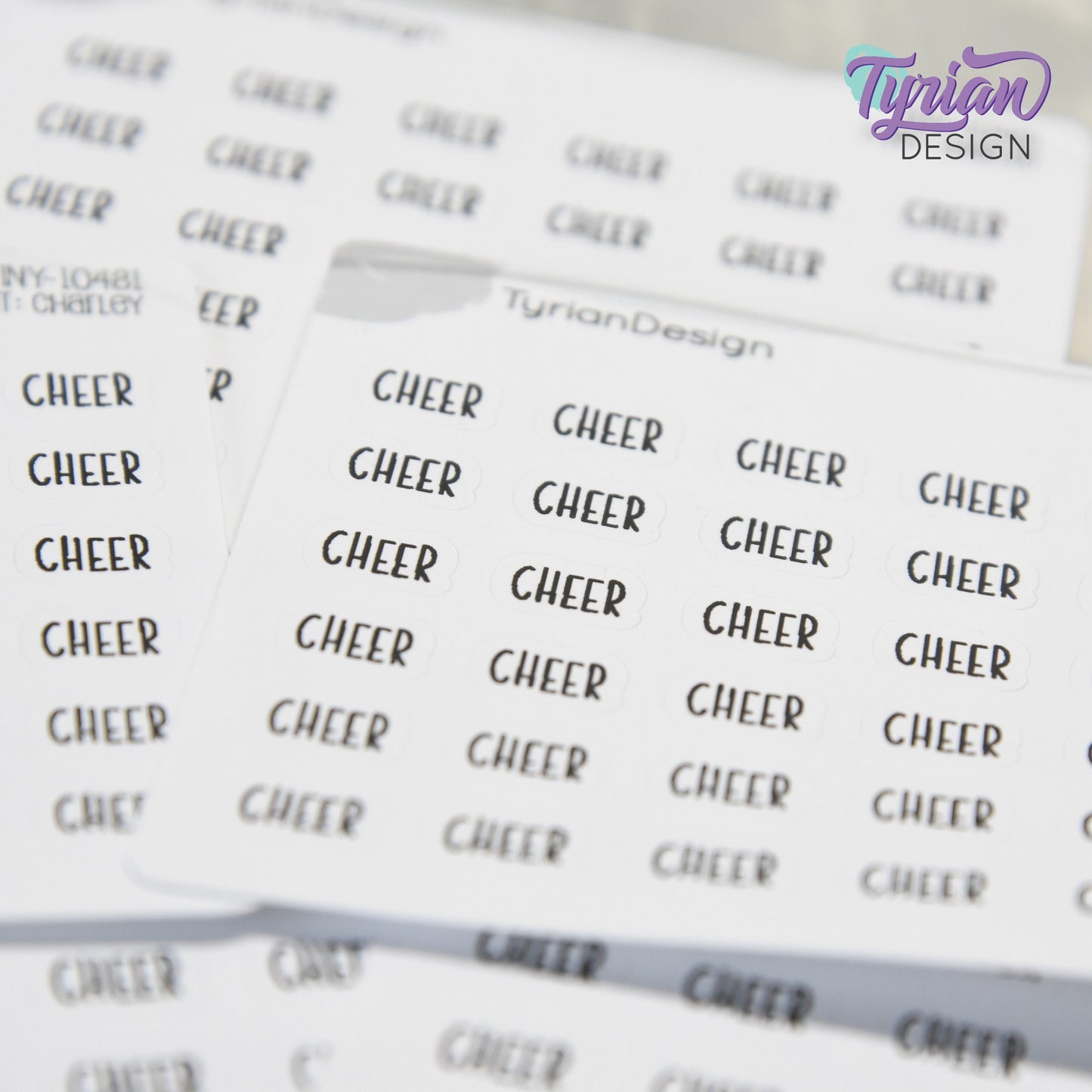 Tiny Cheer Stickers | 36 Stickers | .42 x .28" each | Font: Charley