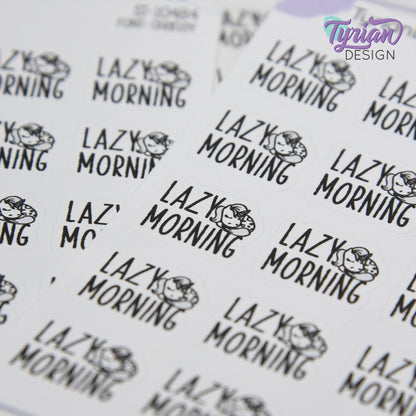 Lazy Morning Stickers | 20 Stickers | .77" x .61" Each | Charley Font