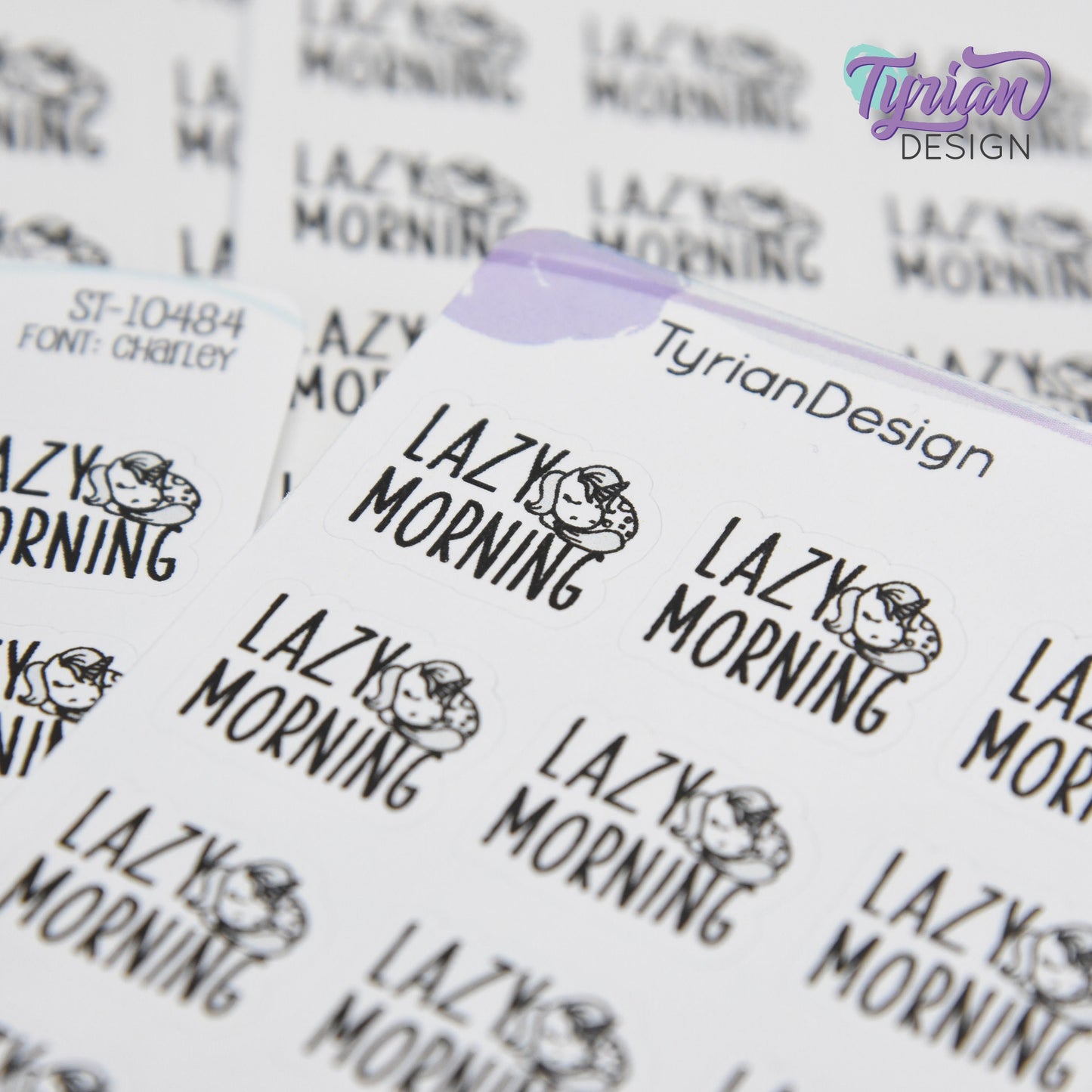 Lazy Morning Stickers | 20 Stickers | .77" x .61" Each | Charley Font