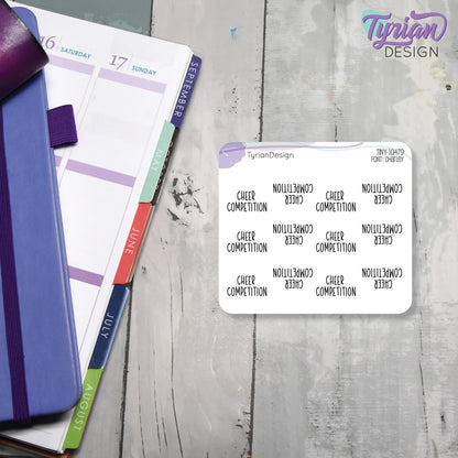 Tiny Cheer Competition Stickers | 12 Stickers | .8 x .48" each | Font: Charley