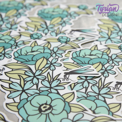 Dragonfly Moon Vinyl Sticker | High quality weather proof vinyl | 3 x 2.75" | Flower Moon | Pastel sticker | Dragonfly in flowers