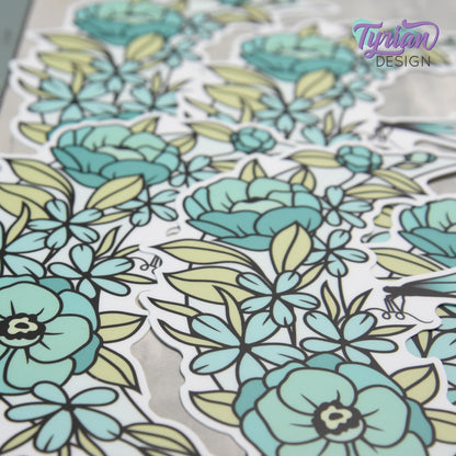 Dragonfly Moon Vinyl Sticker | High quality weather proof vinyl | 3 x 2.75" | Flower Moon | Pastel sticker | Dragonfly in flowers