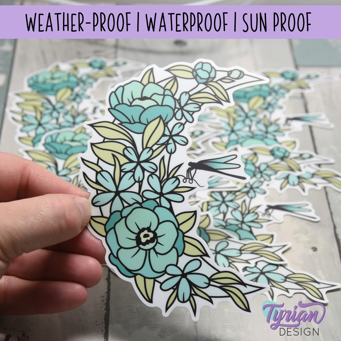Dragonfly Moon Vinyl Sticker | High quality weather proof vinyl | 3 x 2.75" | Flower Moon | Pastel sticker | Dragonfly in flowers