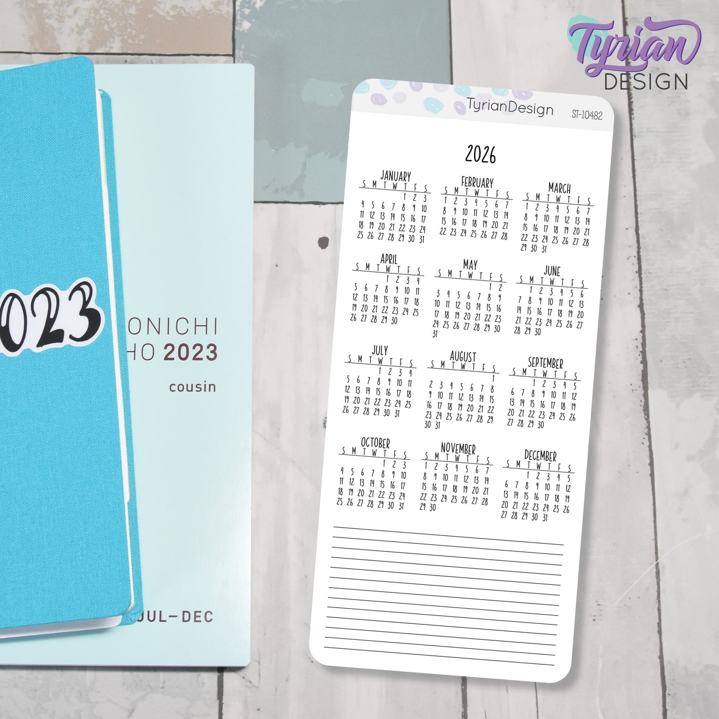 2026 Monthly Sticker for Hobonichi Weeks | Sunday Start | 1 Sticker | Sized to fit full page