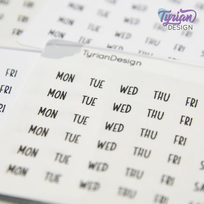 Tiny Days of the Week Stickers | 42 Stickers | Font: Charley
