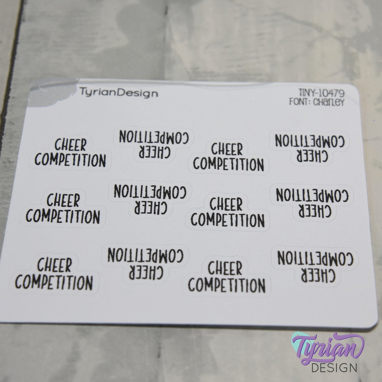 Tiny Cheer Competition Stickers | 12 Stickers | .8 x .48" each | Font: Charley
