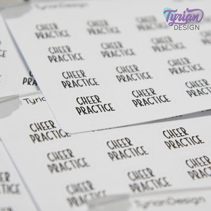 Tiny Cheer Practice Stickers | 16 Stickers | .6 x .48" each | Font: Charley