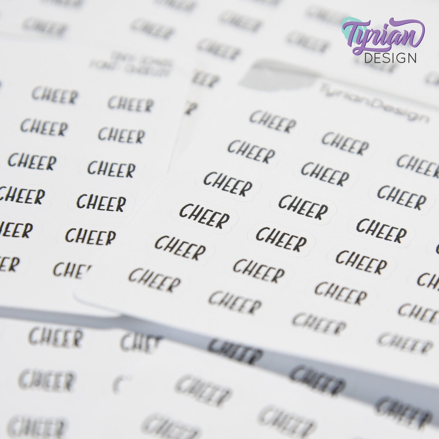 Tiny Cheer Stickers | 36 Stickers | .42 x .28" each | Font: Charley
