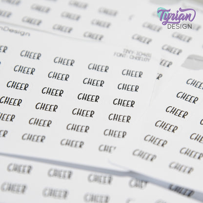 Tiny Cheer Stickers | 36 Stickers | .42 x .28" each | Font: Charley